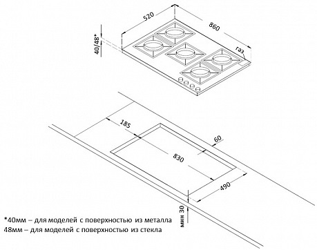 Схема встраивания Korting HGG 9835 CTB